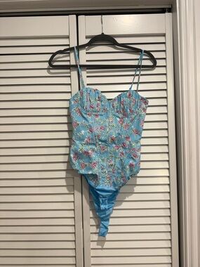 Zara NWT Floral Blue Bustier One-Piece Bodysuit